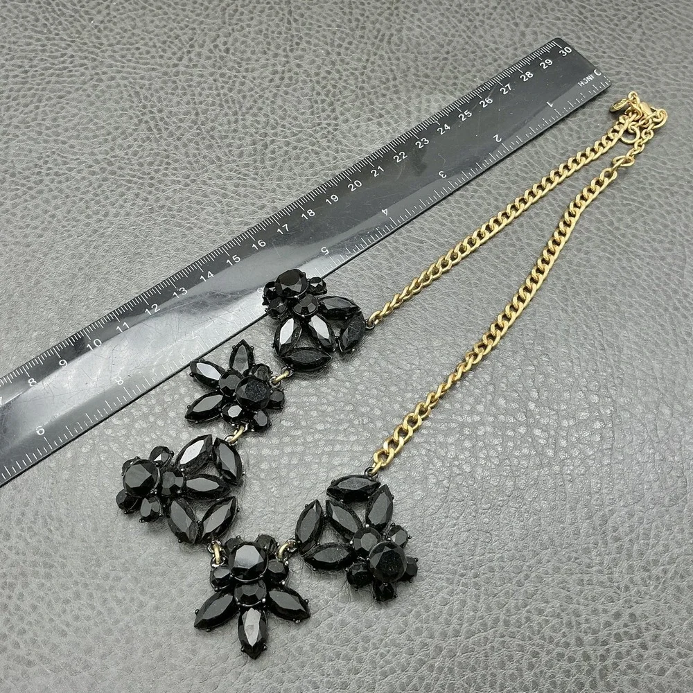 J.Crew‎ Necklace Gold Tone Black Beaded Flower Bib Womens Statement Jewelry